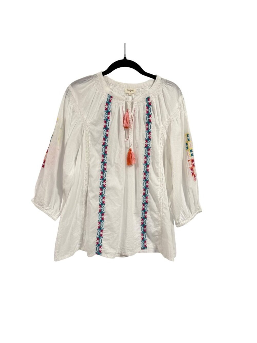 World Market Selina White Embroidered Peasant Boho Blouse Size S / M